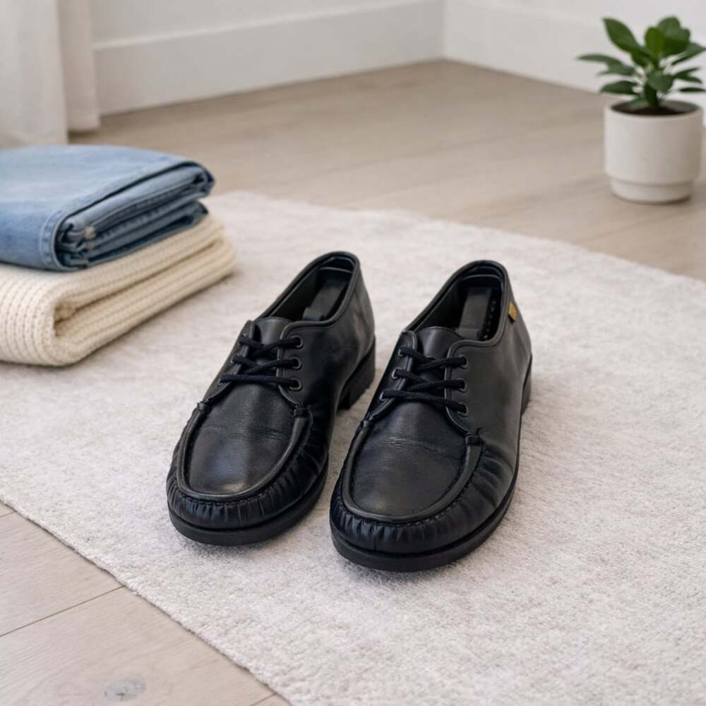 SAS Free Time Black Leather Comfort Shoes Lace Up Women’s 9.5 Wide Walking